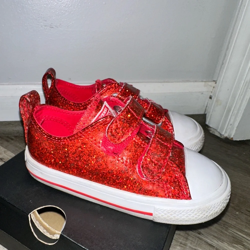 Kids Red Glitter Sneaker with Hook-and-Loop Straps